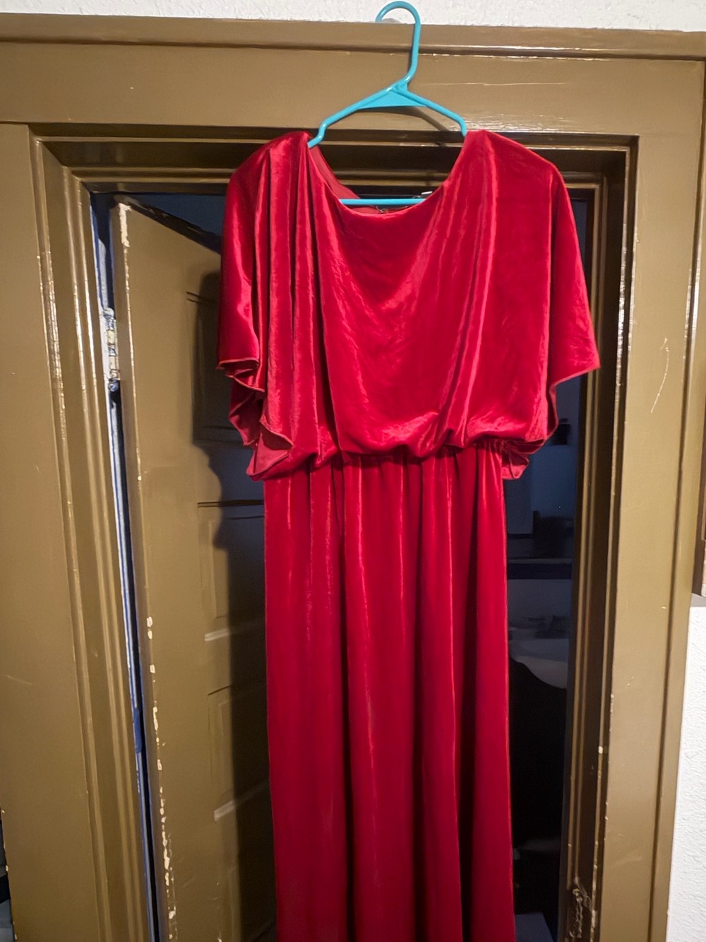 Draped Red Velvet Maxi Dress